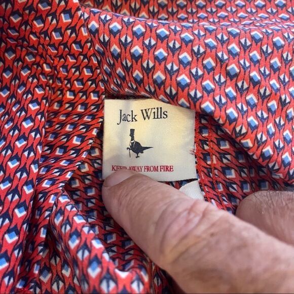 Jack Wills Red with White-Blue Small Print LS Button Down Shirt in Size Large - Picture 4 of 8